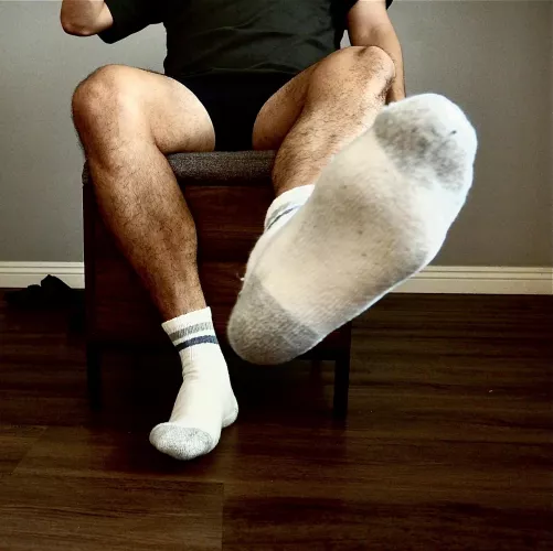 11.5 size feet. Dirty white socks just missing a mouth by BigMan44545