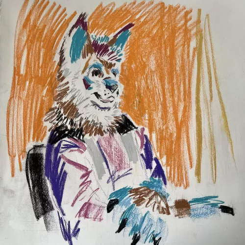 15 minute pastel drawing of our furry model in Drawing class by whatdoyoudochunky