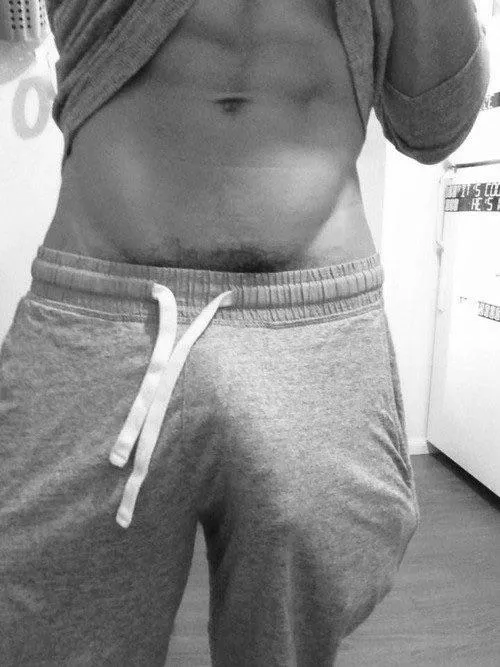 (19) grey sweatpants + big white cock = delicious bulge posted by chonker99