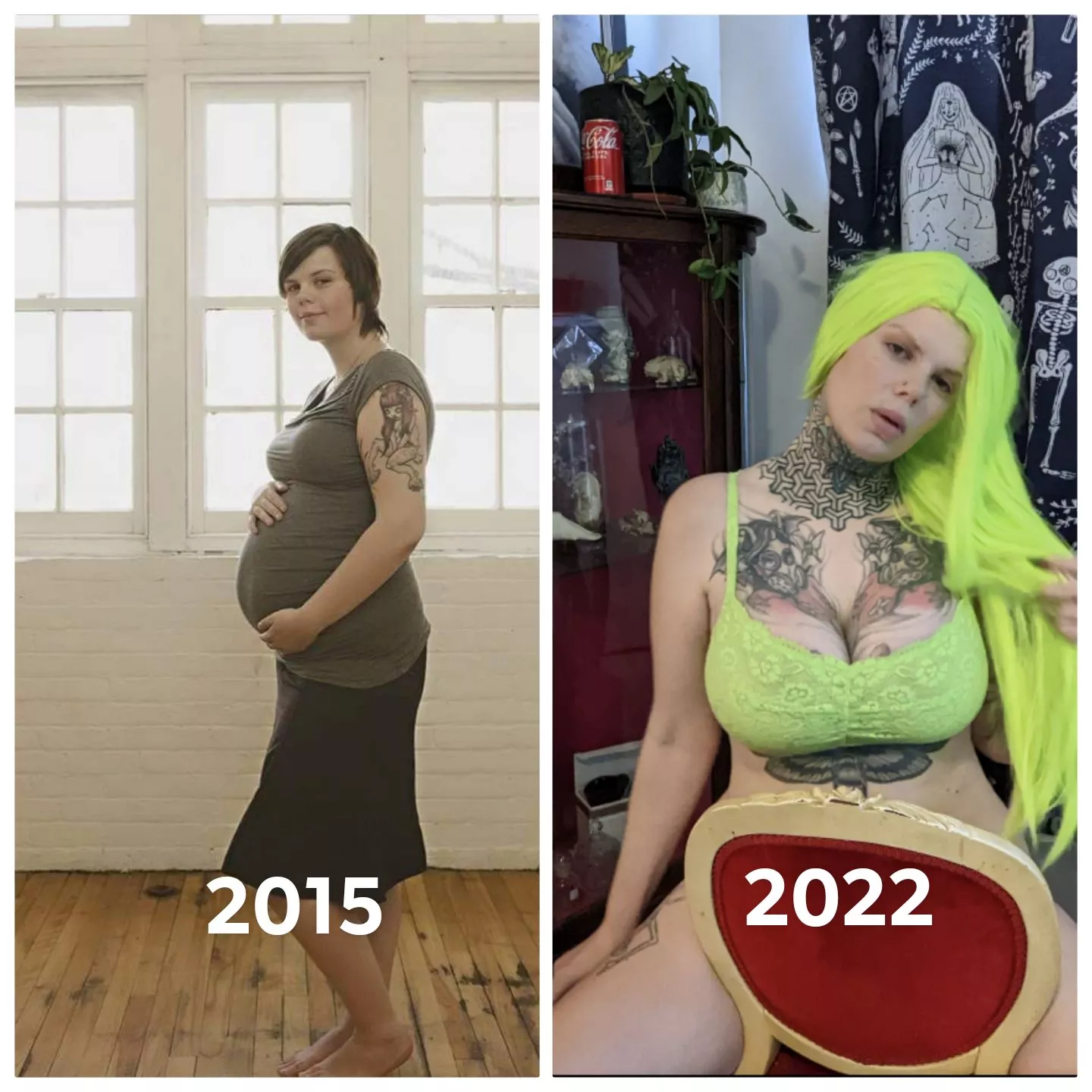 2015 vs 2022 1,100cc implants, bimbo lips and hopefully a bbl soon 🙏 posted by SindySchism666