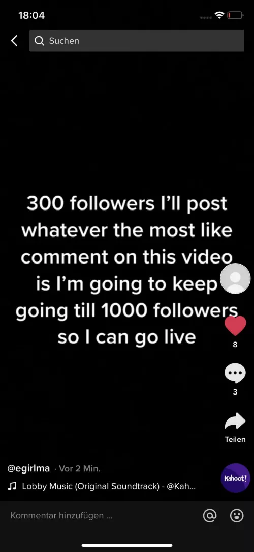 300 follower for the next slip. When 1000 follower reached she goes live @egirlma by Active-Mark-3595