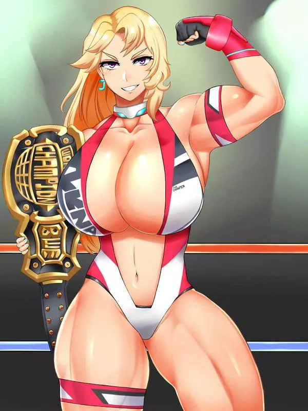 A buff mommy pro wrestler with her title. posted by Hafuronin85