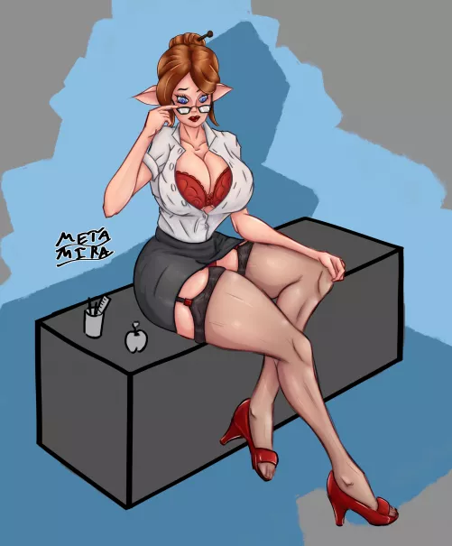 A Busty Elf Teacher (OC, @MetaMiraArt) by MetaMira