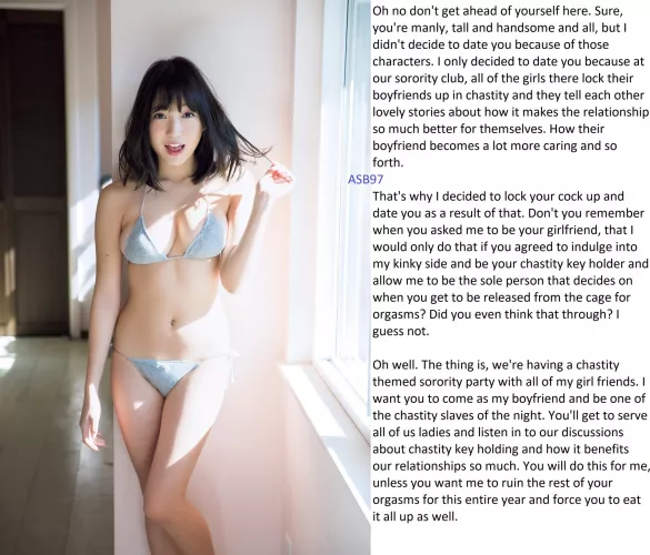 A chastity slave at a sorority party by youngasianguy1