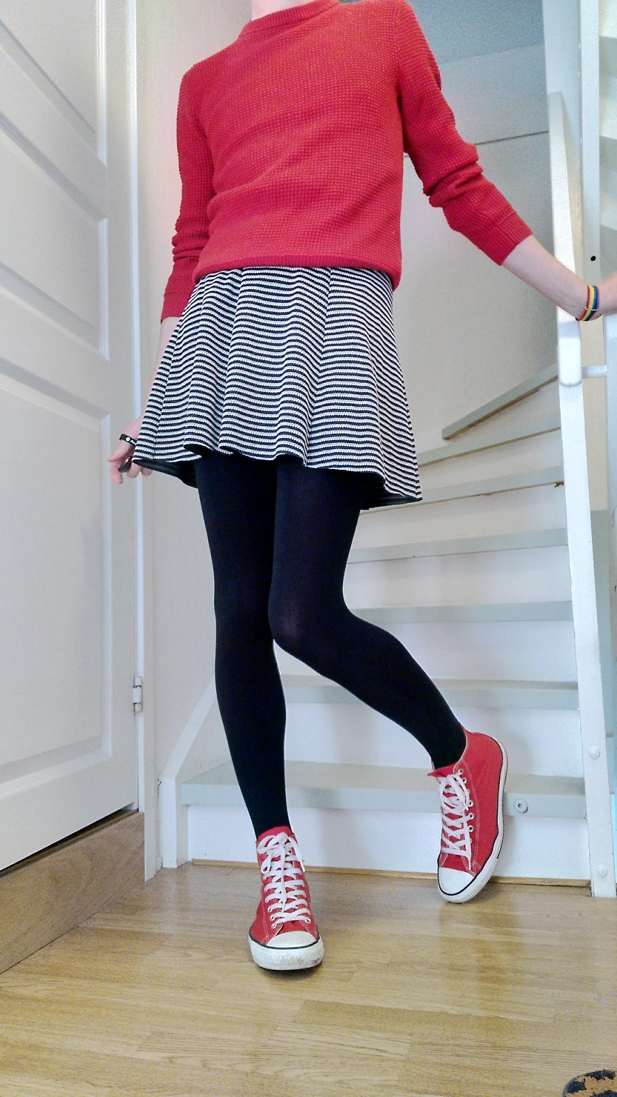 A comfy cute outfit with my new skirt. Black tights make my legs feel fem posted by heyy_moosh