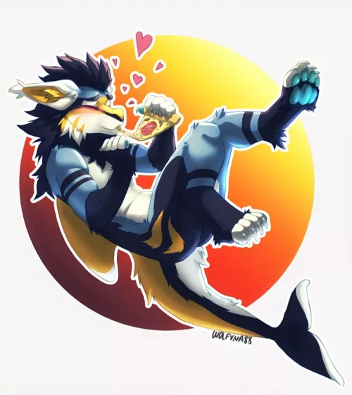 A commission of this pizza-loving, cool-looking guy! ^u^ (art by me, @wolfyna88) by wolfyna88