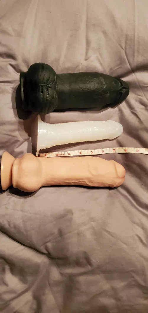 a copy of my dick vs two of my wife's biggest toys by Shelikesgirth