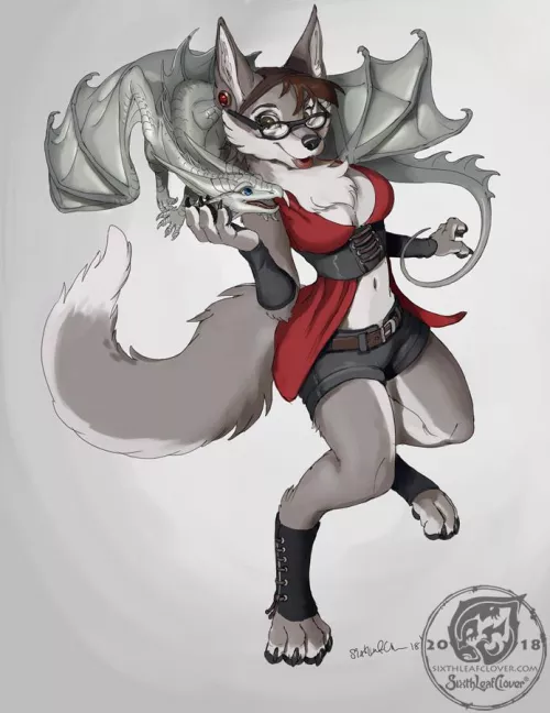 A girl and her dragon (Art by me SixthLeafClover) by sixthleafclover