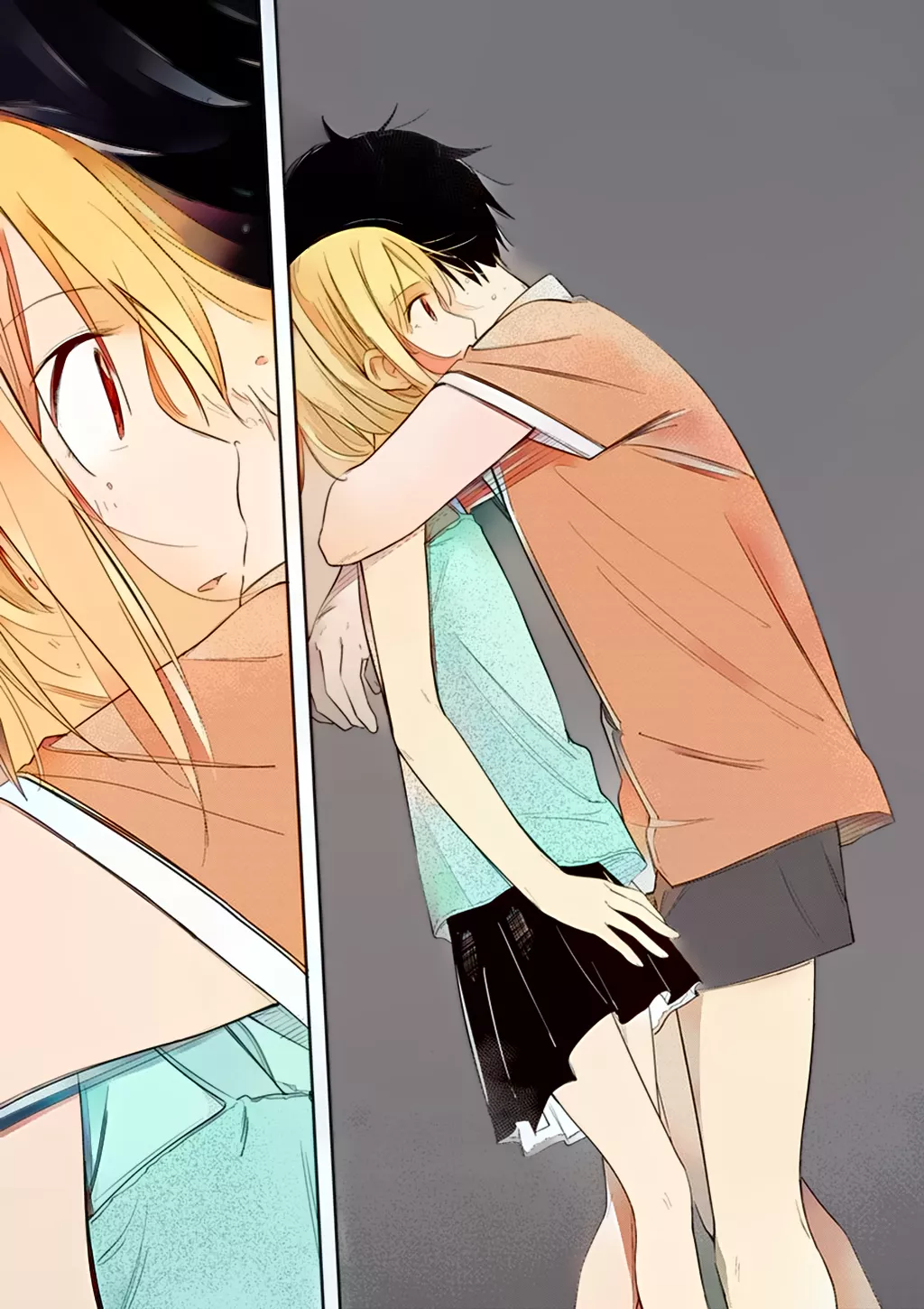 A hug 🤗 Kobinata Shin from manga Trap Heroine (Kohinata Makoto from Torappu Hiroin) AI colorized posted by GroundbreakingAd3698