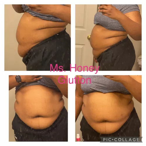 A month ago today. Same top, same pants, bigger belly…. I’m not growing too fast am I?😳 by Mshoneyglutton