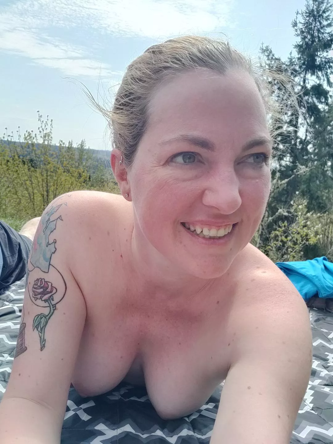 A topless moment in the sun after a hike to a peak posted by AHoppyPixie