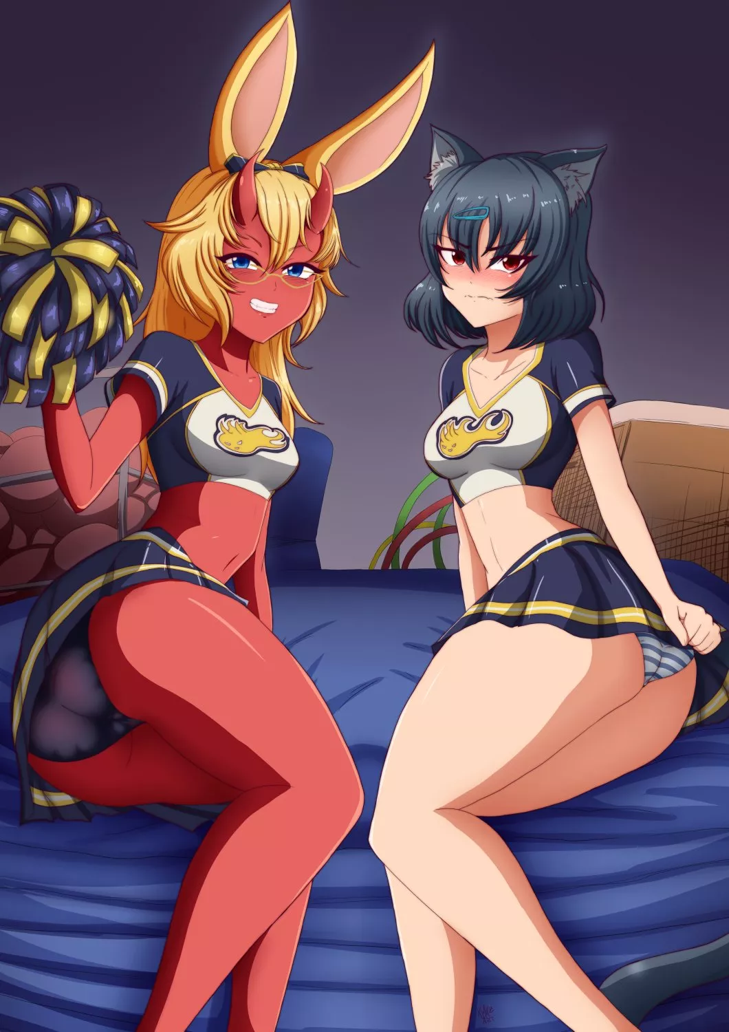 Abyss hunter academy Rei and Maeve in cheerleader outfits (KMKZ art) posted by gifsundgirls