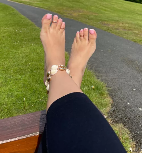After morning walk, love to stretch my feet on the bench 🤭 What would you do if I ask you to take a photo? by MistressCathie