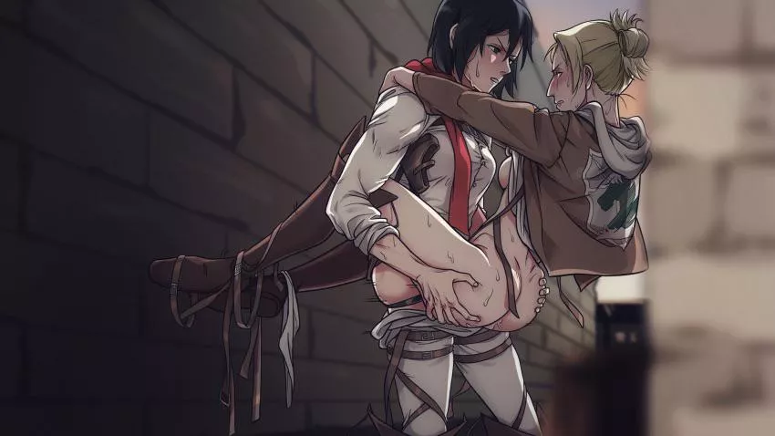 Annie riding futa Mikasa (Attack on Titan) posted by mrdickens44