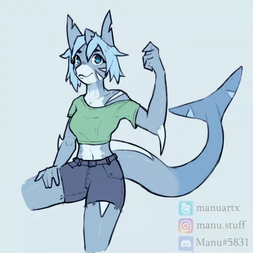 Another doodle - cute shark girl! [art by me, @manuartx on twitter] by manu_artx