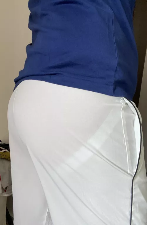 Another warm day here so in tennis shorts again. Tennis shorts are unlined, so they don’t hide much. Are the straps too obvious? by Richardts220