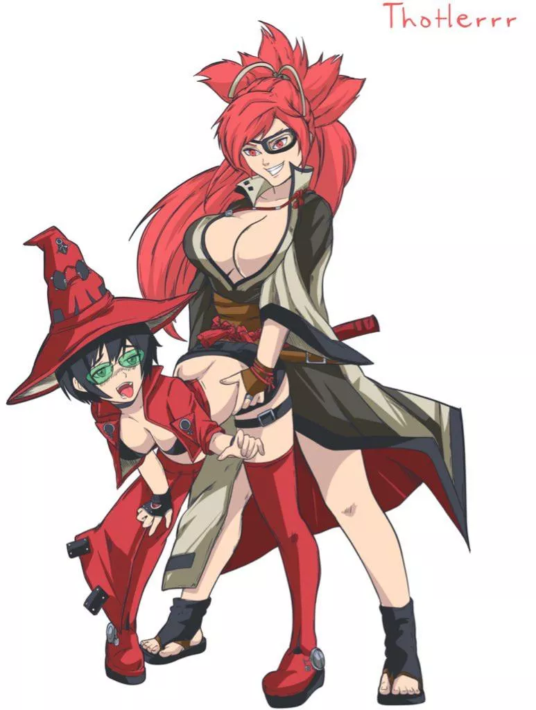 [Art by Thotlerrr on Twitter] (me) I-No & Baiken from Guilty Gear celebrating Hump Day posted by Thotler21
