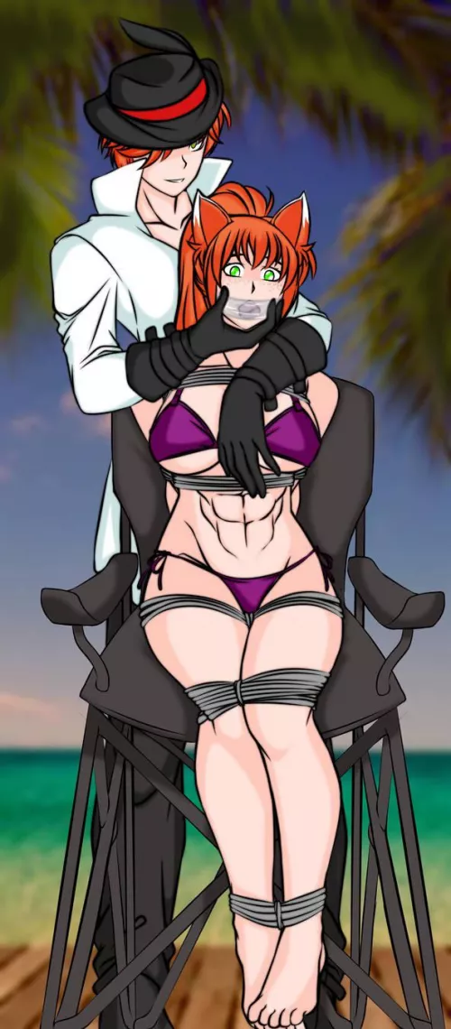 As promised from the poll here is Amber Reid bound and gagged during her beach vacation by Roman Torchwick by JarlNorseFox