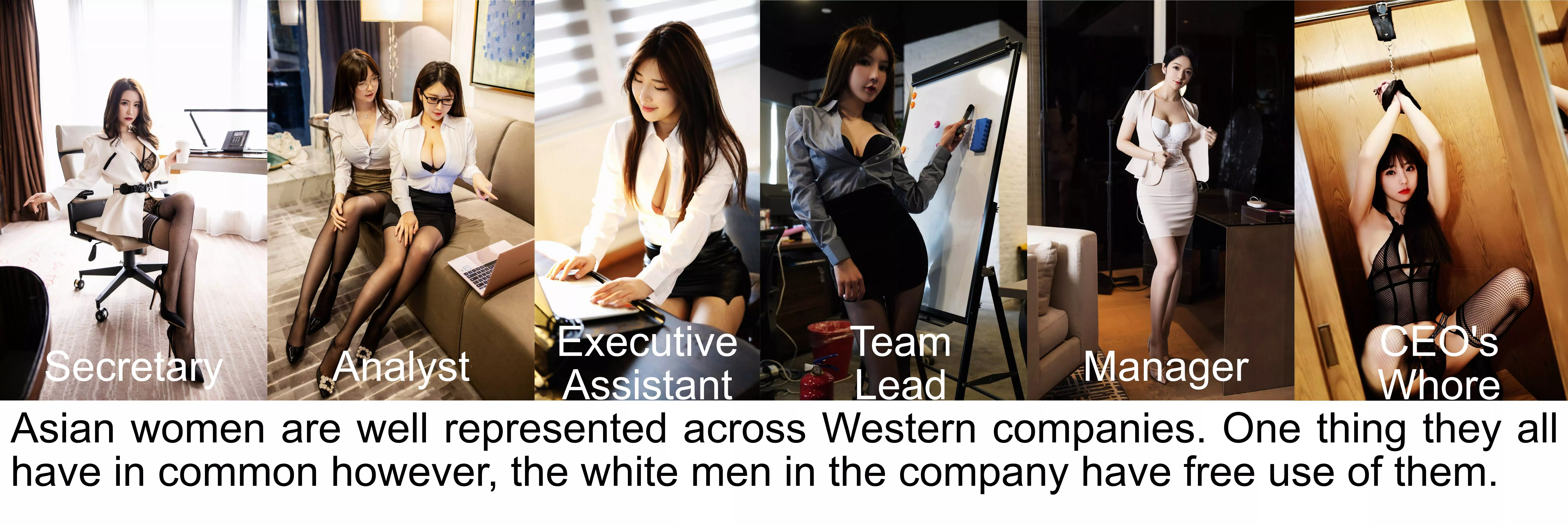Asian women are well represented across the company - but one thing they have in common, serving the white men posted by missivemissive