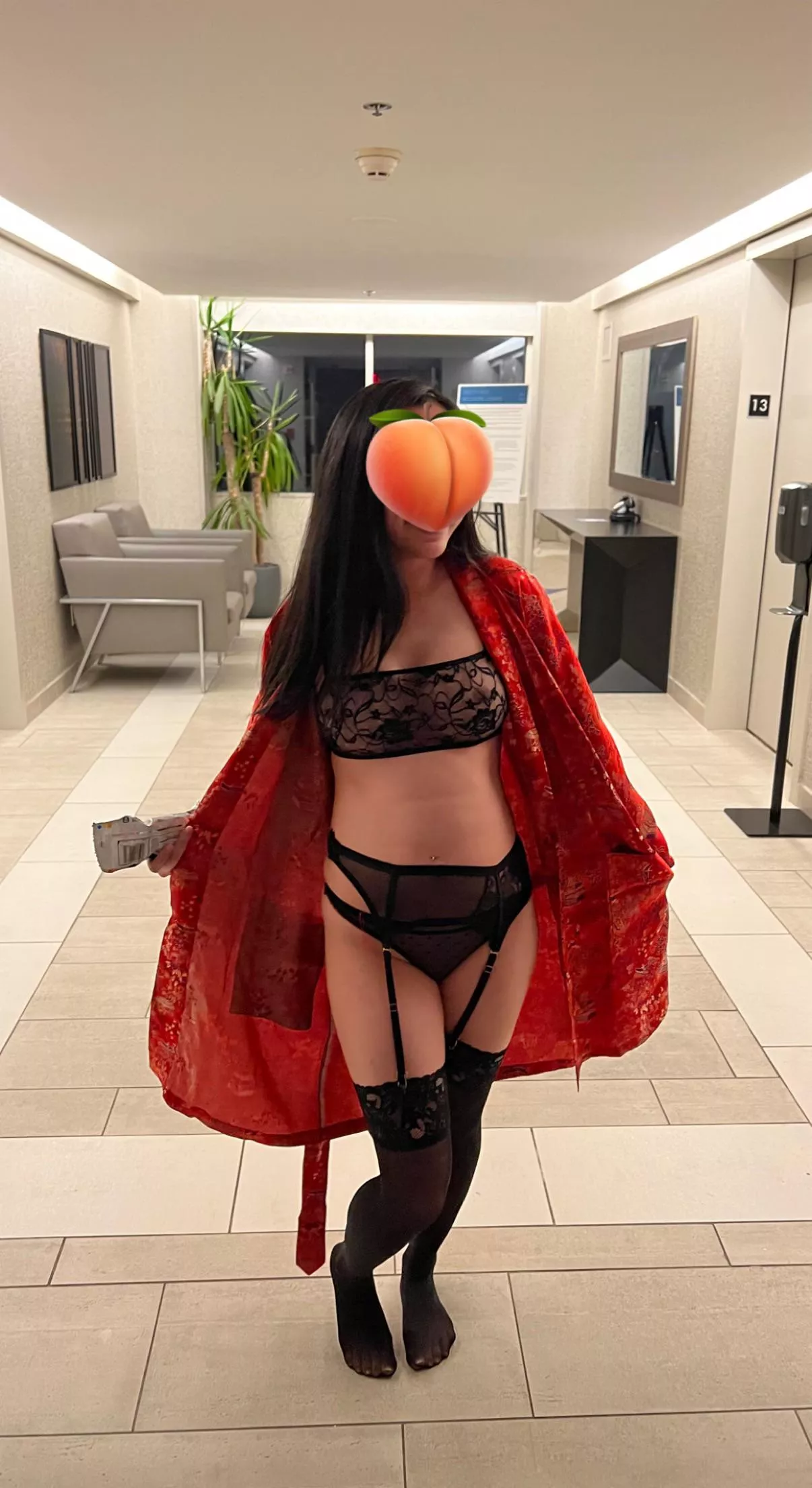 At a hotel. If security caught her, would they want a room with her? posted by lil_gremlin_girl