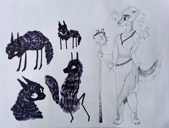 badger magician + wolves (art by me) by animablu