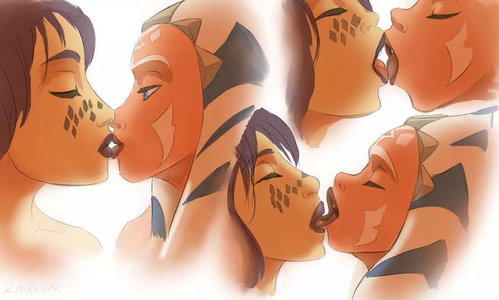 Barriss and Ahsoka kissing (raikoh-illust) posted by Icy_Statement1