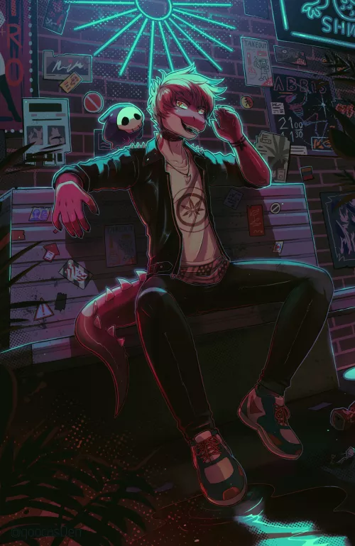 Basking in the neon glow ✨ (commission by me @goocasden) by goocasDen