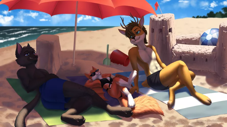 Beach Day (art by me, @ZanTheKraken on twitter, commissions always open <3) by ZanKraken
