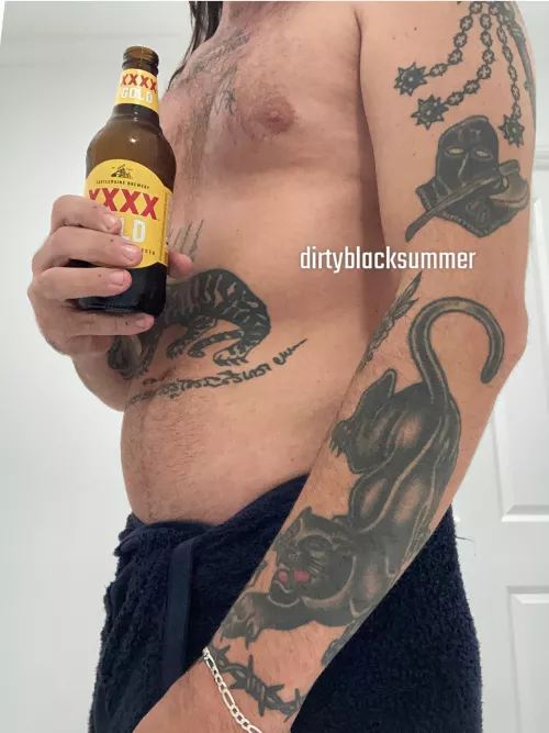 Beer and bold tattoos🖤 by dirtyblacksummer13