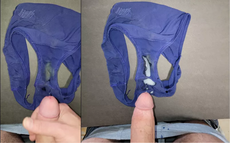 Before and after on my wifes dirty panties by smalldickhubby2020