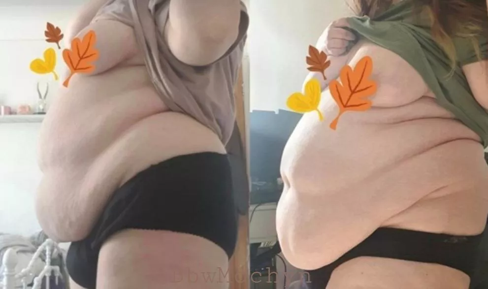 Before/after endlessly stuffing my fat face 🥵 posted by bbwmochyn