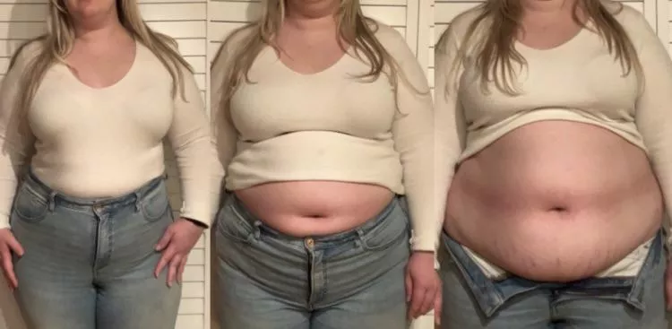 Beginning, middle and end progress of her attacking a tray of lasagna. When catering sized food becomes your entree, these are the results. posted by myfatblondegf