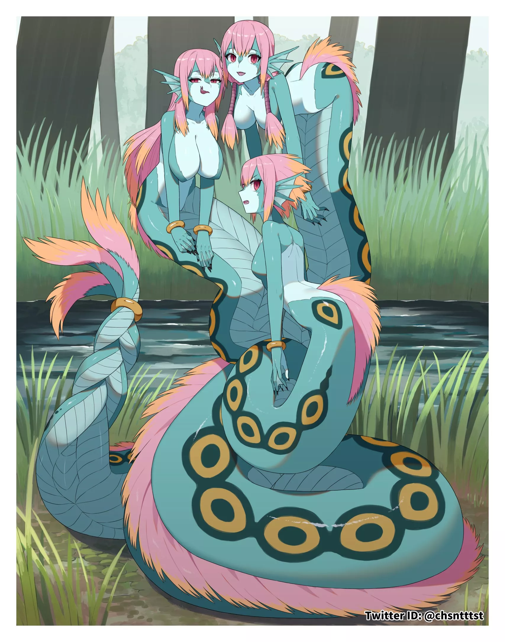 Behold the Hydra! Greatest of the Lamia subspecies. 3 for the price of 1! posted by Old-Moonlight
