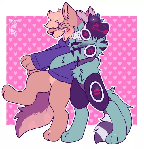 big hug! <commission for kahootersmcscooters, art by me @spookyfoxinc on twitter> by spookyfoxinc