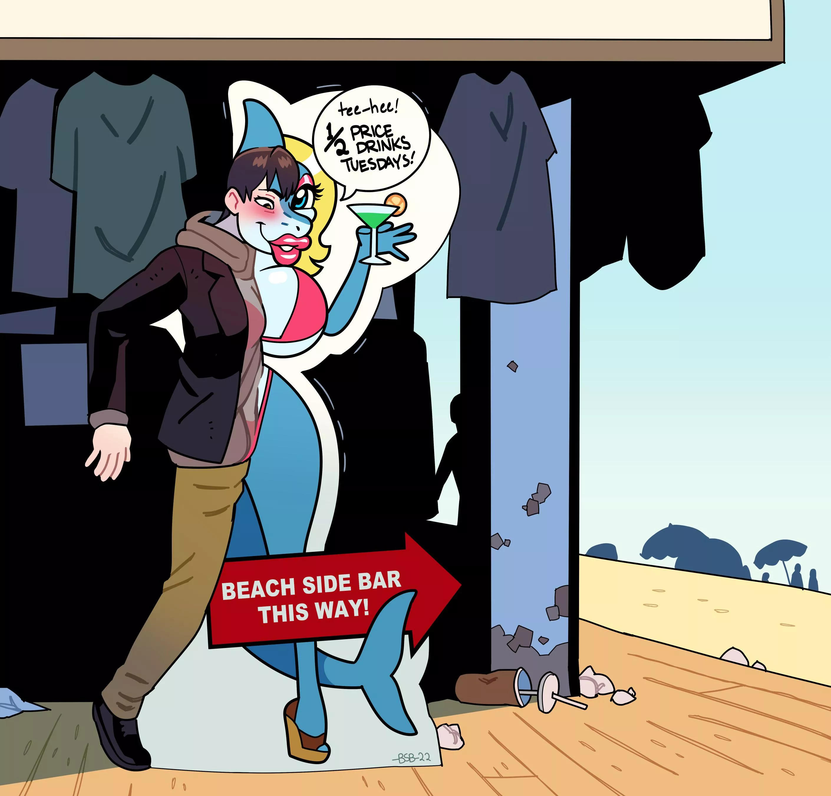 Bimbie’s Beachside Bar (M -> Bimbo Shark-Girl Mascot; Inanimate) by Blackshirtboy posted by Silvia_the_Kitsune