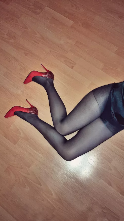Black pantyhose (or stockings) and red heels it is classic combination. by yanafatale
