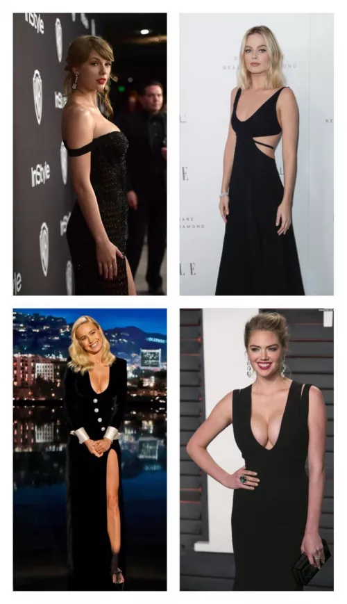 Blondes in Black Dresses: Taylor Swift, Margot Robbie, Brie Larson and Kate Upton by oohjustalittlebit34