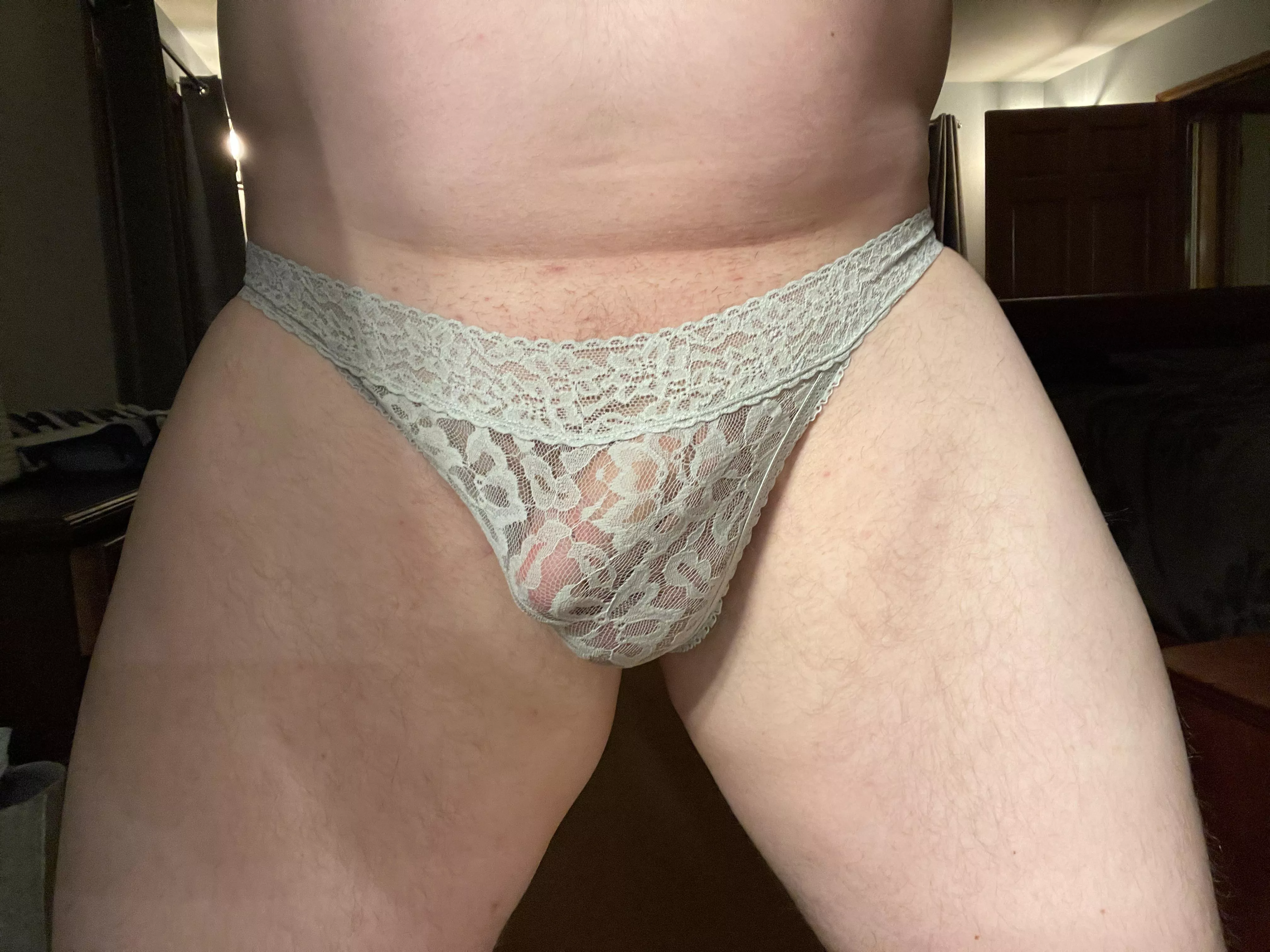 Blue grey lace feel very nice. DM ready. I won’t be soft for long. posted by panties4mealways