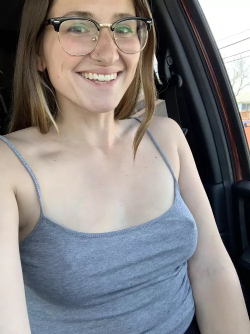 Braless in the car. Love the feeling of hard nipples under a soft shirt by Aubxbre