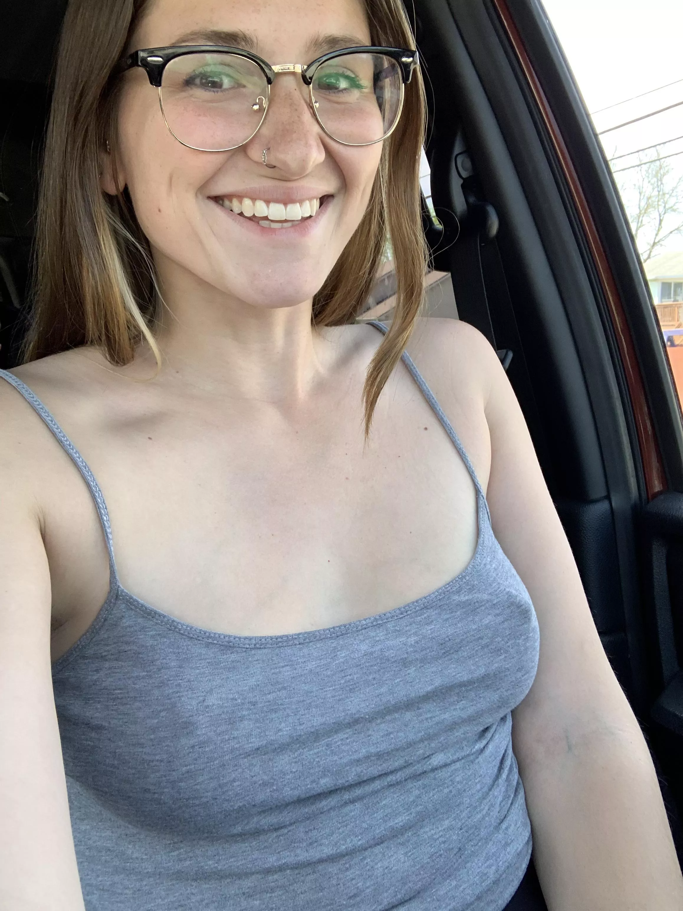 Braless in the car. Love the feeling of hard nipples under a soft shirt posted by Aubxbre