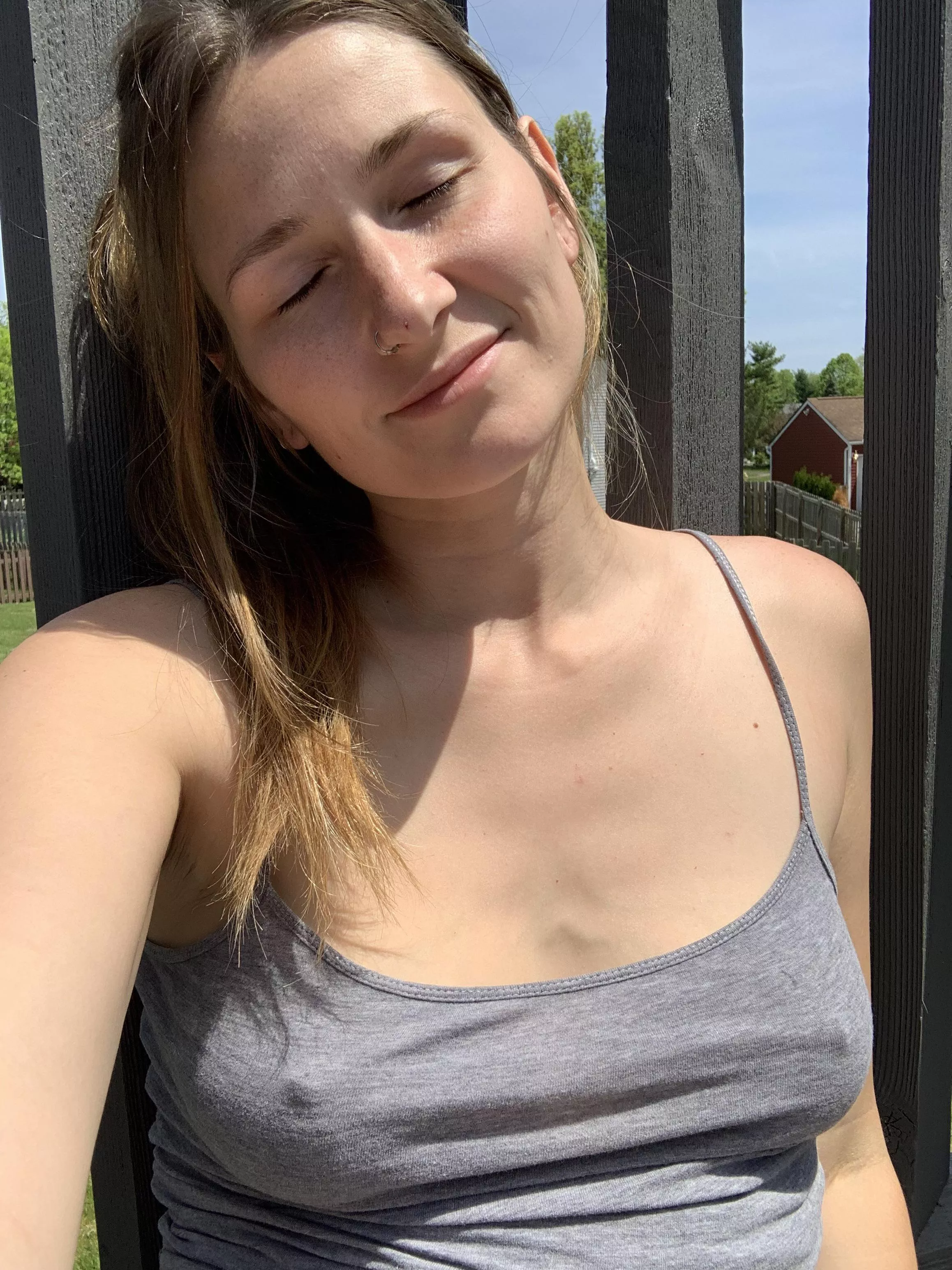 Braless sick day, but at least the sun is shining ☀️ posted by Aubxbre