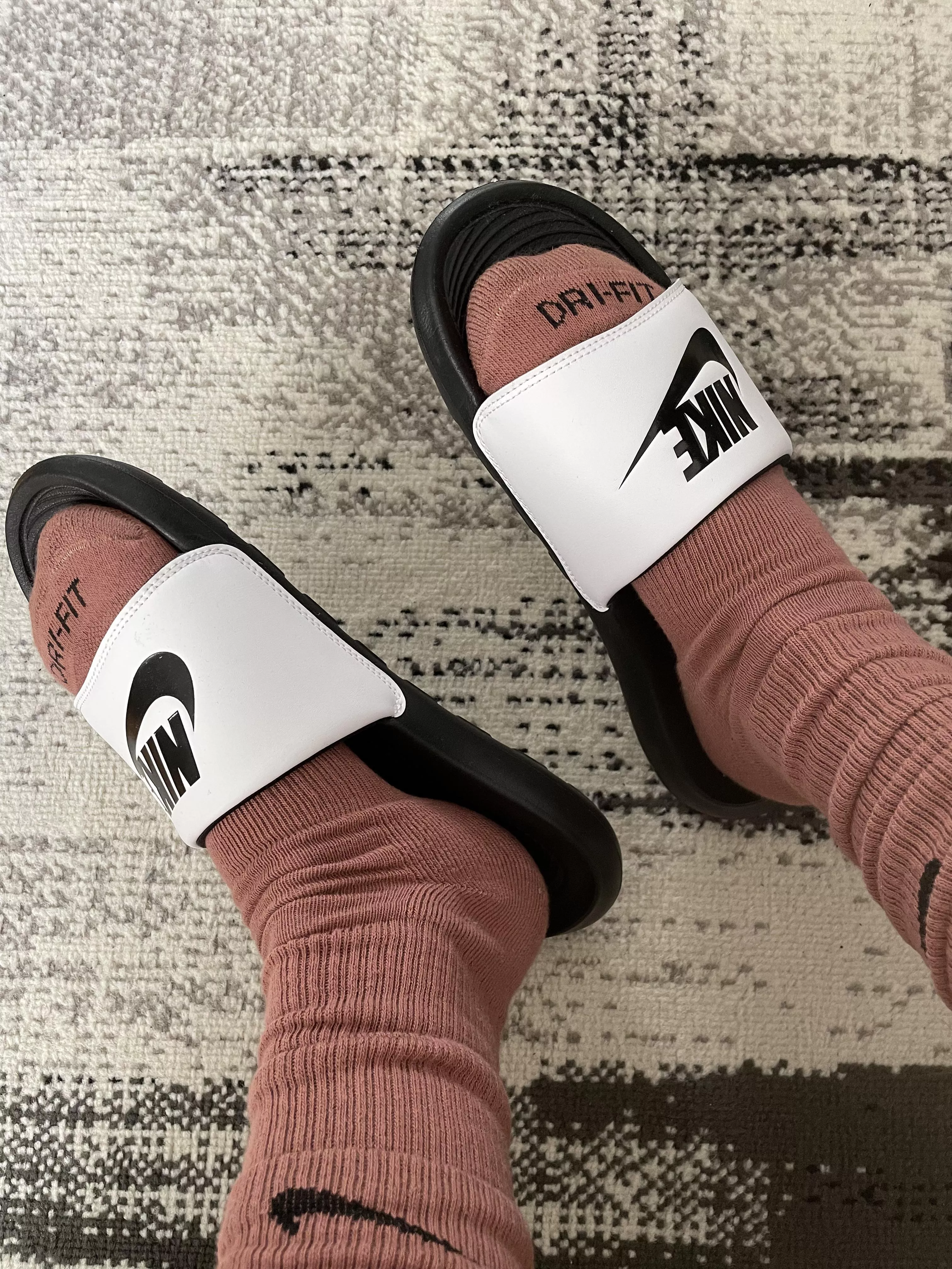 Brown Nike Dri-Fit and Victori One slides posted by boifeet93