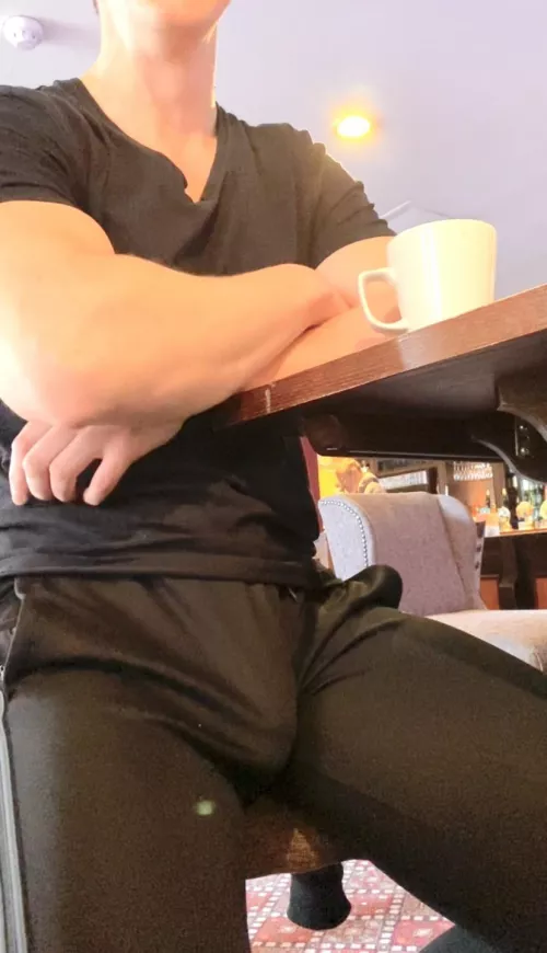 Bulging in a tracksuit while talking to a random person in a cafe today. Video soon on my Only Fans page! by Bob_Shaft_