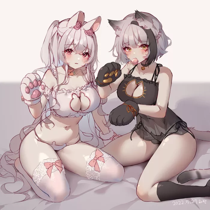 Bunny & Cat Girl posted by dumbocow