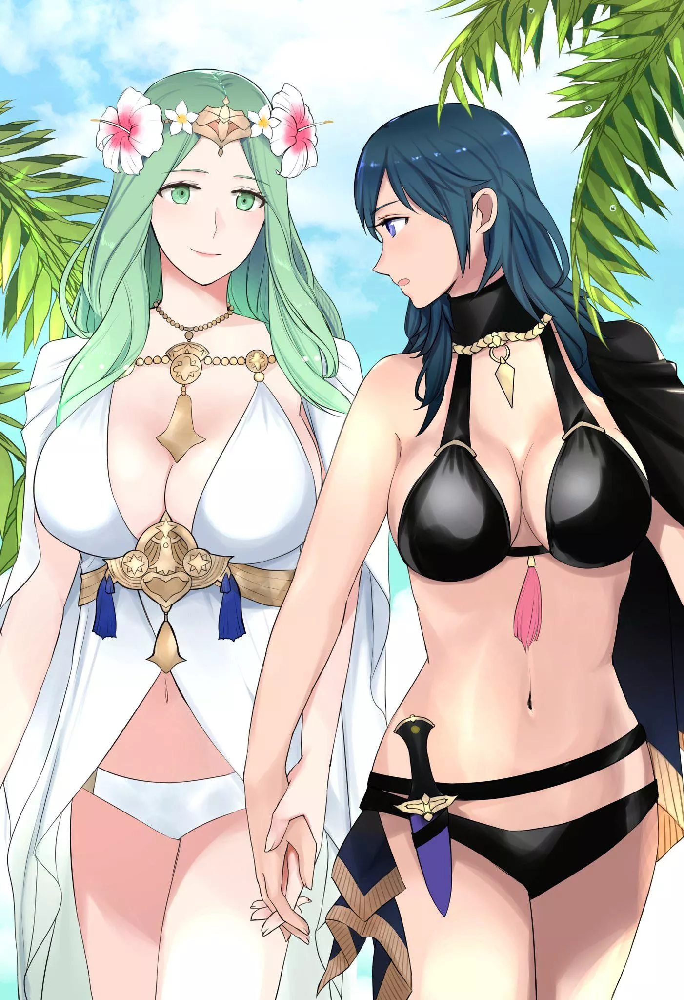 Byleth and Rhea beach date (camel000) [Fire Emblem Three Houses] posted by MillionHypotheses
