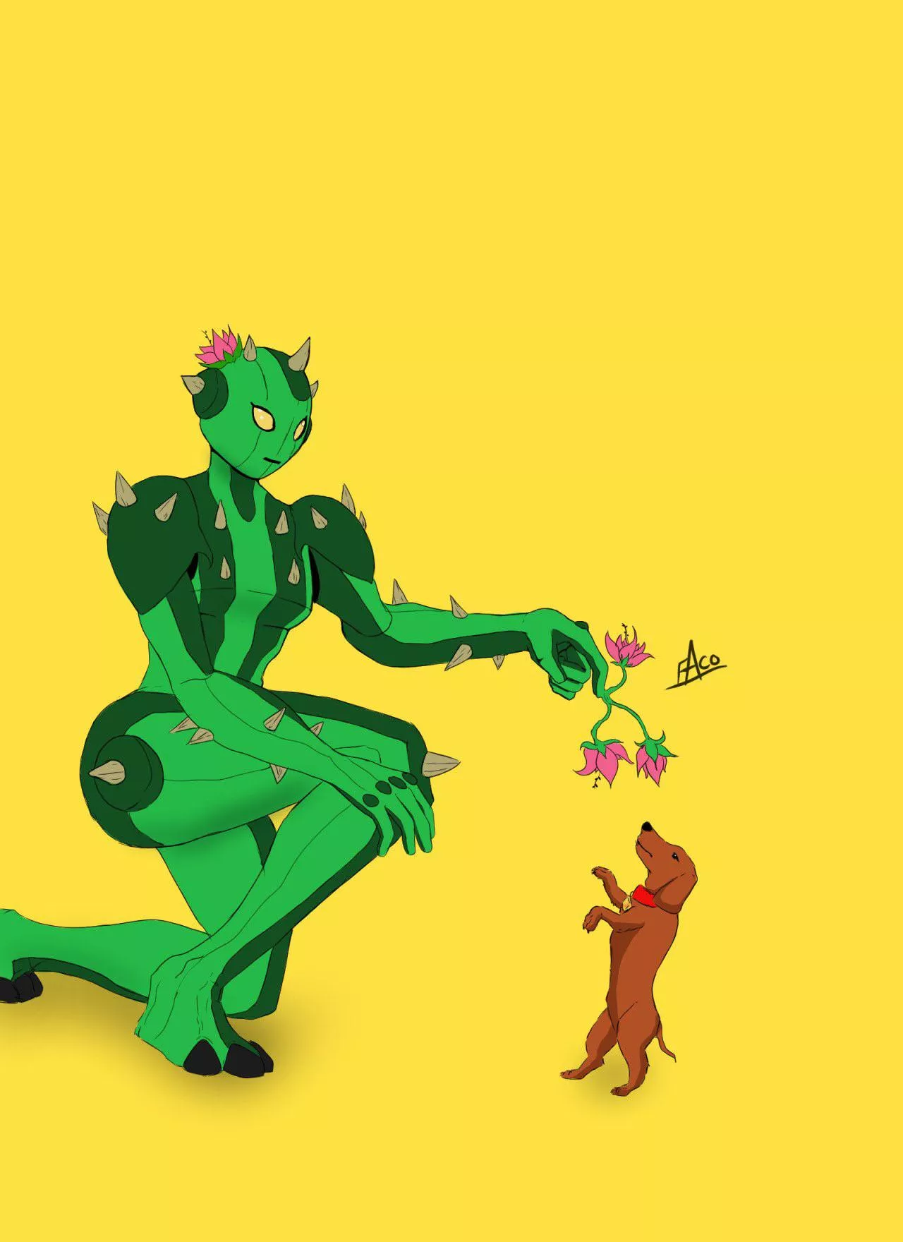 Cactus monster girl playing with a dog, I made (faconator). posted by el_faconator
