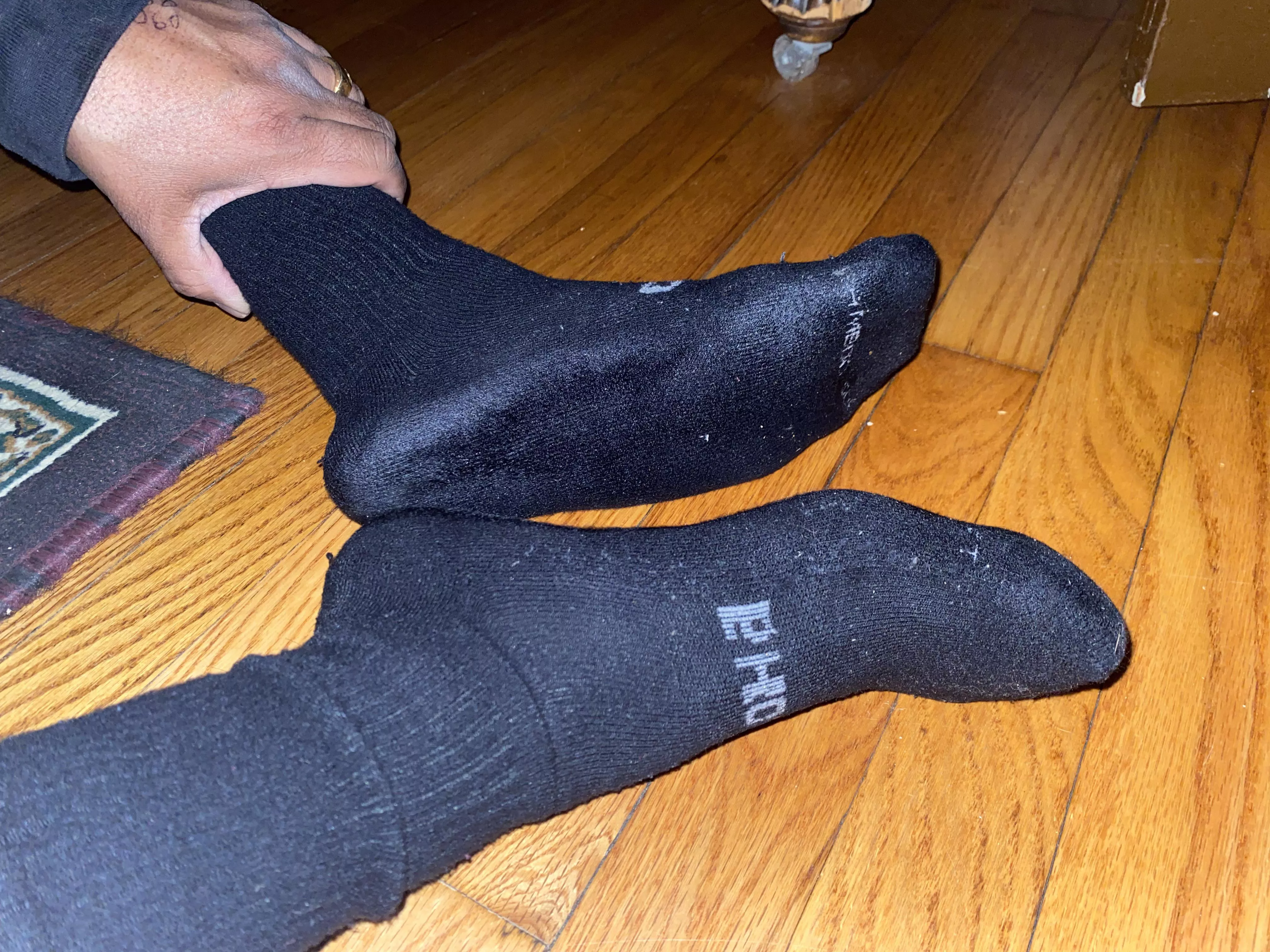 Carihola bamboo socks. I love these. I wore them hard and they have a polished smooth look. I had them a few years and they don’t fade and still have Cush in the soles. posted by tevasandcrocs