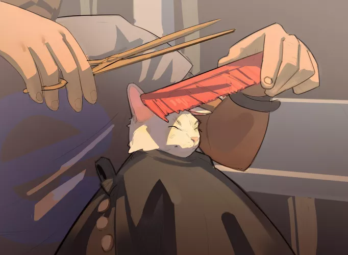 cat on barbershop by me (Pedro Ferrer) by pedroferrer_art