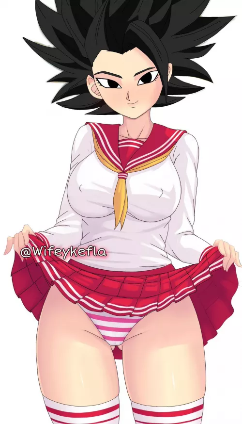 Caulifla is showing Goku her new outfit but she is lifting up her dress showing Goku her panties and she went to get close to Goku face Caulifla: Goku I love you a lot she kiss him in lips Goku kiss her back by Ui_Goku1176