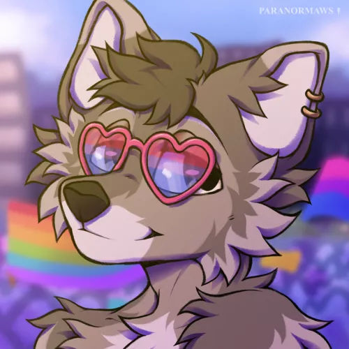 Celebrating my first pride with my fursona ! Happy pride everyone ! [art by paranormaws on Twitter] by I_Thrash_I